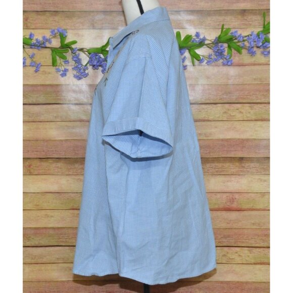Maggie & Max Women's Blue Gingham Floral Embroidered Button Front Top 2X Granny - Picture 5 of 9